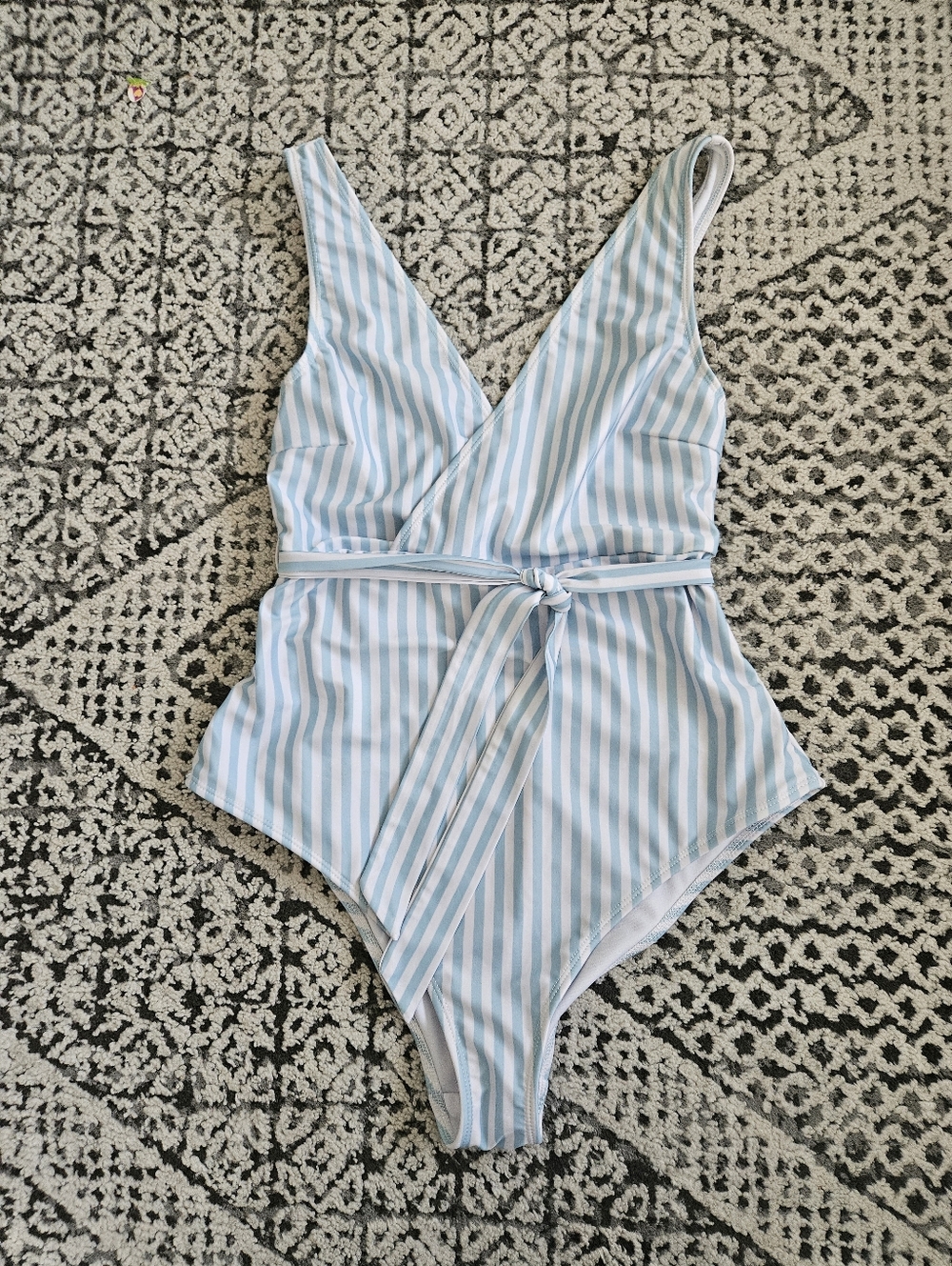 Peek And Beau Wrap Front Blue And White Striped One Piece Swimsuit Size 34D/DD